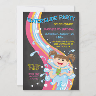 Chalkboard Waterslide Pool Party Einladung