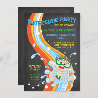 Chalkboard Waterslide Pool Party Einladung