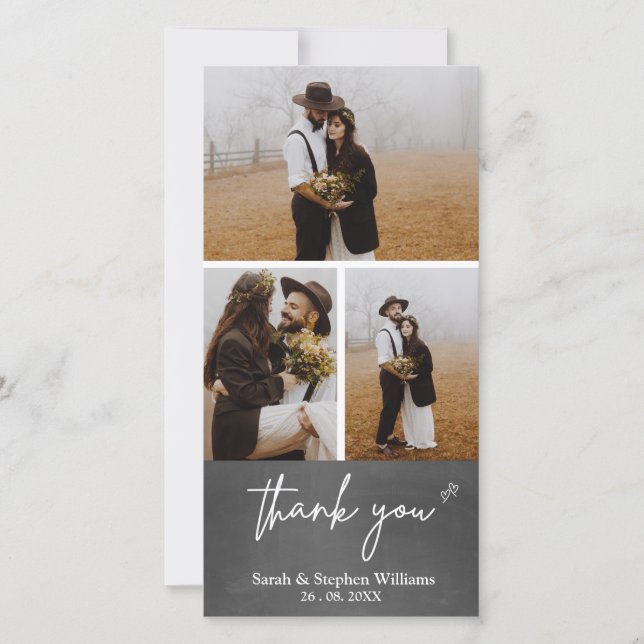 Chalkboard Wedding 3 Foto Danke Foto-Karte (Vorderseite)