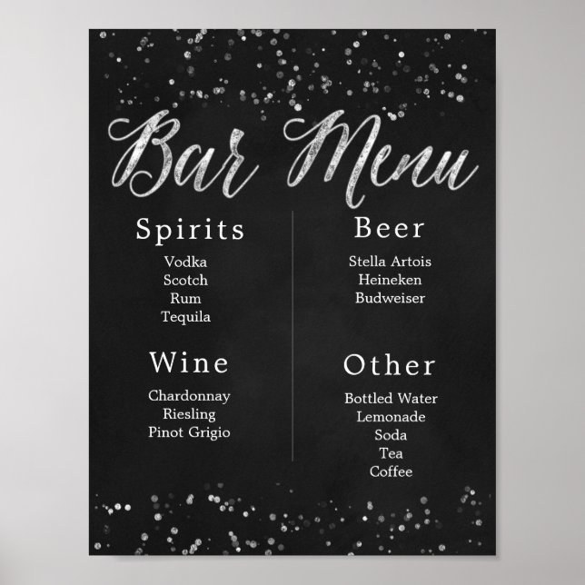 Chalkboard Wedding Bar Menu Poster (Vorne)
