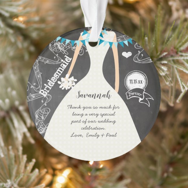Chalkboard Wedding Gown Bridesmaid Foto Ornament (Baum)