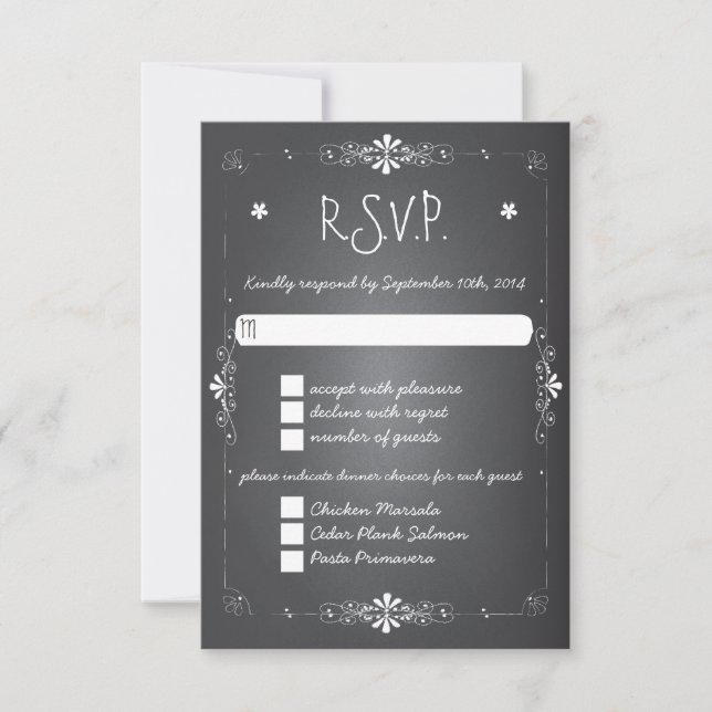 Chalkboard Wedding RSVP Response Card w Dinner (Vorderseite)
