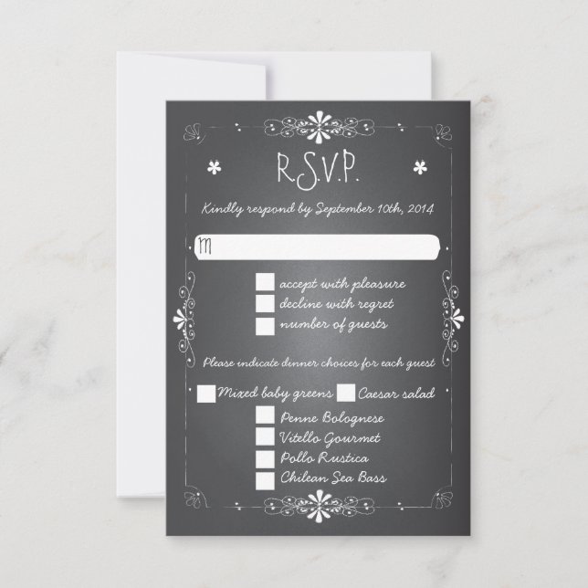 Chalkboard Wedding RSVP Response Card w Dinner (Vorderseite)