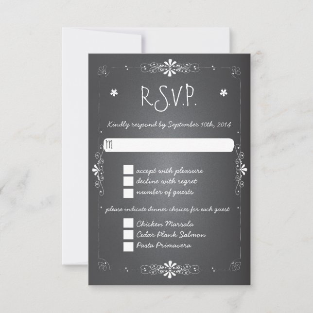 Chalkboard Wedding RSVP Response Card w Dinner Karte (Vorderseite)