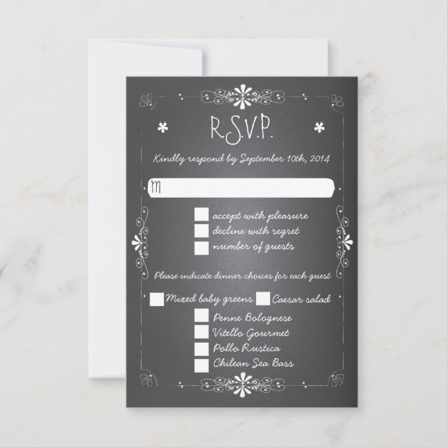 Chalkboard Wedding RSVP Response Card w Dinner Karte (Vorderseite)