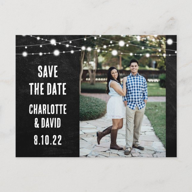 Chalkboard Wedding Save the Date Foto Postcard Ankündigungspostkarte (Vorderseite)
