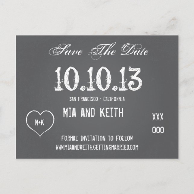 Chalkboard Wedding Save the Date Postcard Ankündigungspostkarte (Vorderseite)