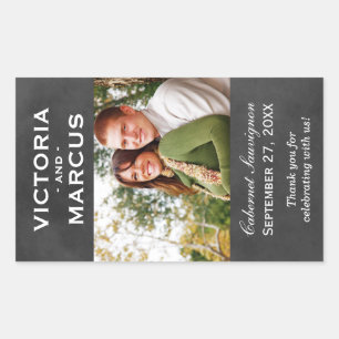 Chalkboard Wedding Wine Bottle Monogram Bevorzugun Rechteckiger Aufkleber