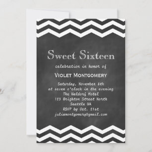 Chalkboard & White Chevrons Sweet 16 Einladung