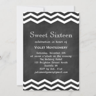 Chalkboard & White Chevrons Sweet 16 Einladung