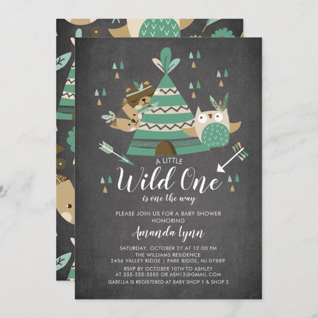 Chalkboard Wild One Baby Shower Einladung (Vorne/Hinten)