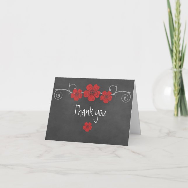 Chalkboard Wilde Rote Rosen Danke Notiz Card (Vorderseite)