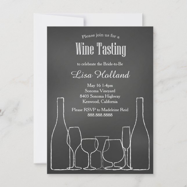 Chalkboard Wine tasting Bridal Polterabend Einladung (Vorderseite)