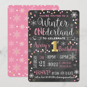Chalkboard Winter ONE-derland Erster Geburtstag Einladung