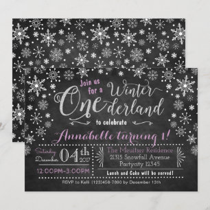 Chalkboard Winter ONEderland Einladung zum Geburts