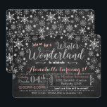 Chalkboard Winter Wonderland Einladung zum Geburts<br><div class="desc">Mit diesen Chalkboard Snowflake Einladungen in Rosa,  Weiß und Silber-Glitzer kündigen Sie das Party zum Geburtstag Ihres Kindes. * Der Glitzer ist ein Stileffekt,  kein echter Glitzer wird bei der Herstellung dieses Designs verwendet. Designs sind alle © Party Sparkle Designs</div>