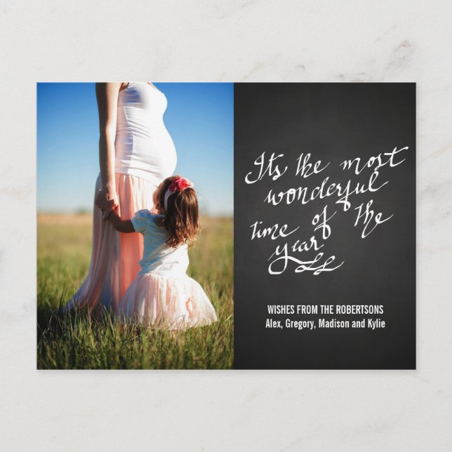 Chalkboard Wonderful Time of the Year Script Foto Postkarte (Vorderseite)