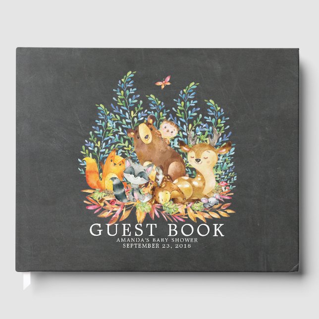 Chalkboard Woodland Baby Showbook Gästebuch (Vorderseite)