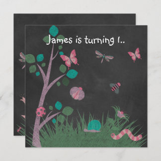 CHALKBOARD WOODLAND BUG BUTTERFLIES GEBURTSTAG EINLADUNG