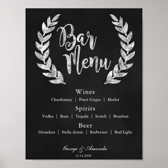 Chalkboard Wreath Bar Menu Poster (Vorne)