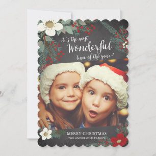 Chalkboard Wunderbare Weihnachtsblumen Foto-Karte Feiertagskarte