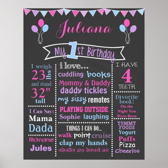 Chalkboard-Zeichen, rosa, Lila, blau Poster (Vorne)