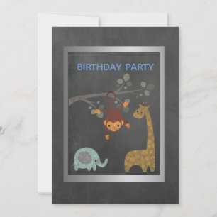 Chalkboard Zootiere Geburtstagsparty Einladung