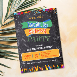 Chalkboard Zurück zur Schule Party Einladung