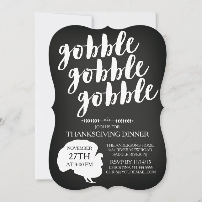 ChalkboardGobble Goble Türkei Erntedank Abendessen Einladung (Vorderseite)