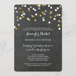 Chalkbord Silver Confetti Bat Mitzvah Einladungen