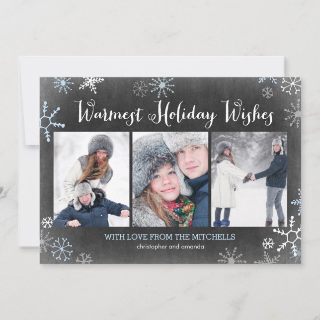 Chalked Snowflakes Holiday Foto Card Feiertagskarte (Vorderseite)