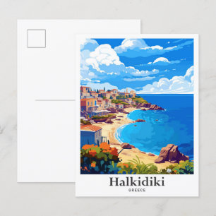 Chalkidiki Griechenland Vintage Reiseillustration Postkarte