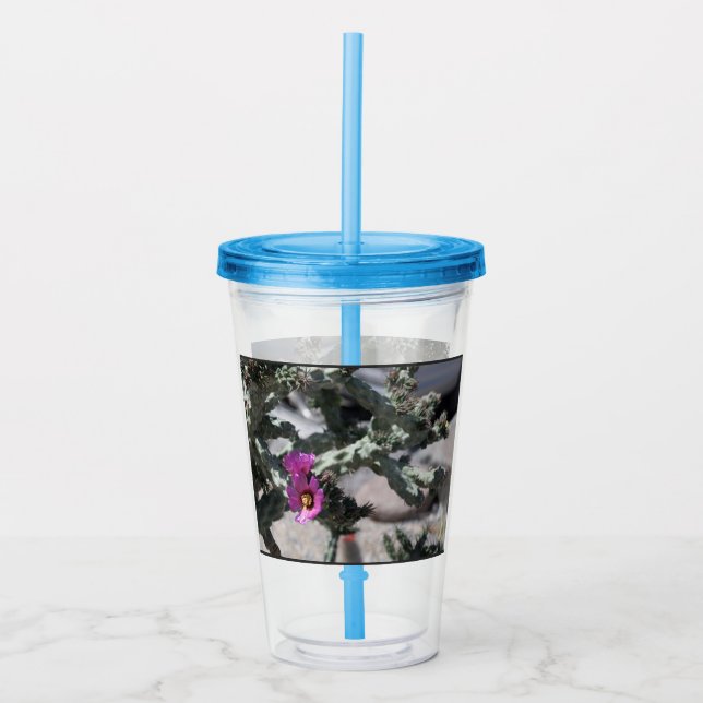 Challa Cactus in Blüte Acryltrinkbecher (Vorderseite)