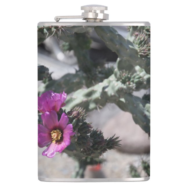 Challa Kaktus in Blüte Flachmann (Vorderseite)