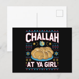 Challah At Ya Mädchen Lustige Hanukkah Lebensmitte Postkarte