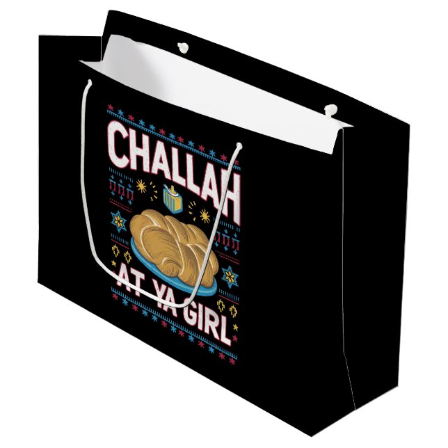 Challah bei Ya Girl Funny Hanukkah Food Chanukah Große Geschenktüte (Vorderseite Schrägansicht)