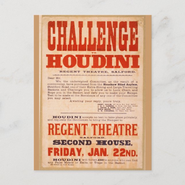 Challenge Houdini Postkarte (Vorderseite)