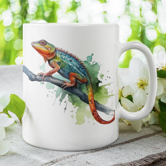 Chamäleon auf einem Zweig Aquarell lebhafte Farben Kaffeetasse (Von Creator hochgeladen)