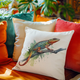 Chamäleon auf einem Zweig Aquarell lebhafte Farben Kissen