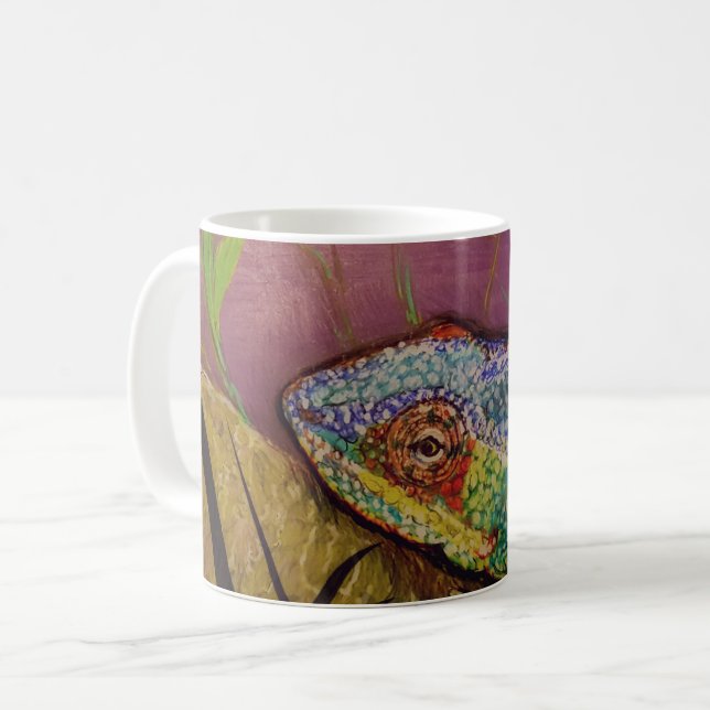Chamäleon-Tasse mit Originalvorlage Kaffeetasse (Vorderseite Links)