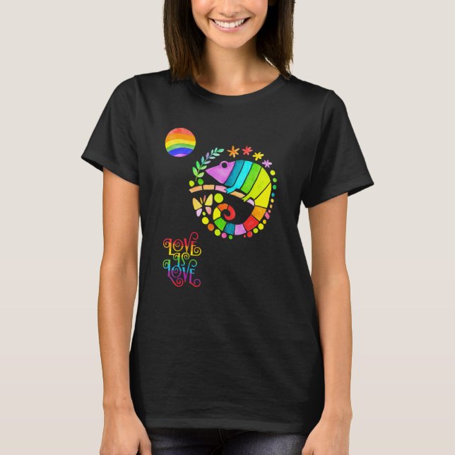 Chamaleon Watercolor Pride  Vibrant Rainbow Design T-Shirt (Vorderseite)