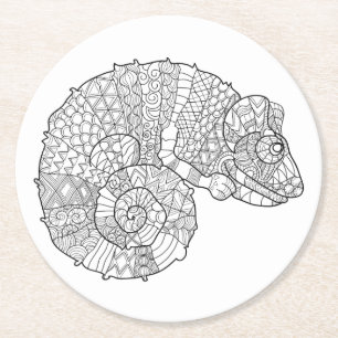 Chamäleon Zendoodle Runder Pappuntersetzer