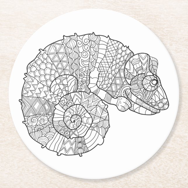 Chamäleon Zendoodle Runder Pappuntersetzer (Vorderseite)