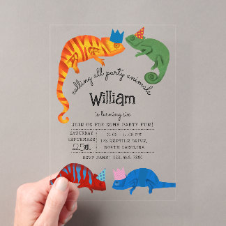 Chamäleons Farbige Reptilien Eidechsen Kinder Gebu Acryleinladungen