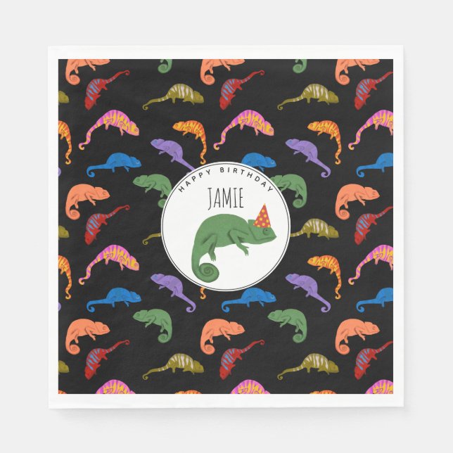 Chamäleons Farbige Reptilien Eidechsen Kinder Gebu Serviette (Vorderseite)