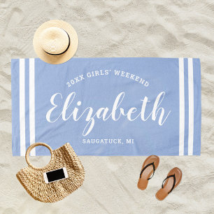 Chambray Blau Mädchen-Wochenende Monogramm Name Strandtuch