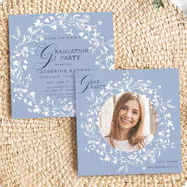 Chambray Blue White Wildblume Wreath Abschluss Einladung