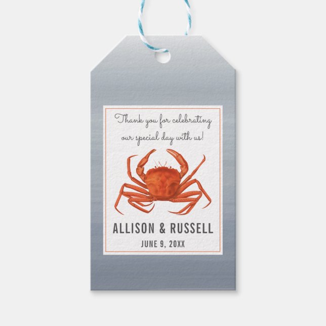 Chambray Crab Coastal Wedding Geschenkanhänger (Vorderseite)