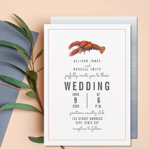 Chambray Lobster Pinstripe Wedding Einladung