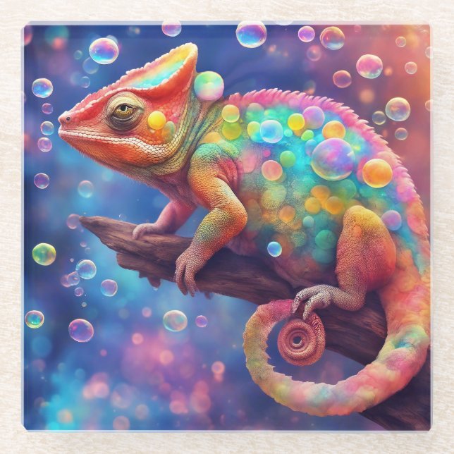 Chameleon 2 Blasen Glasuntersetzer (Vorderseite)
